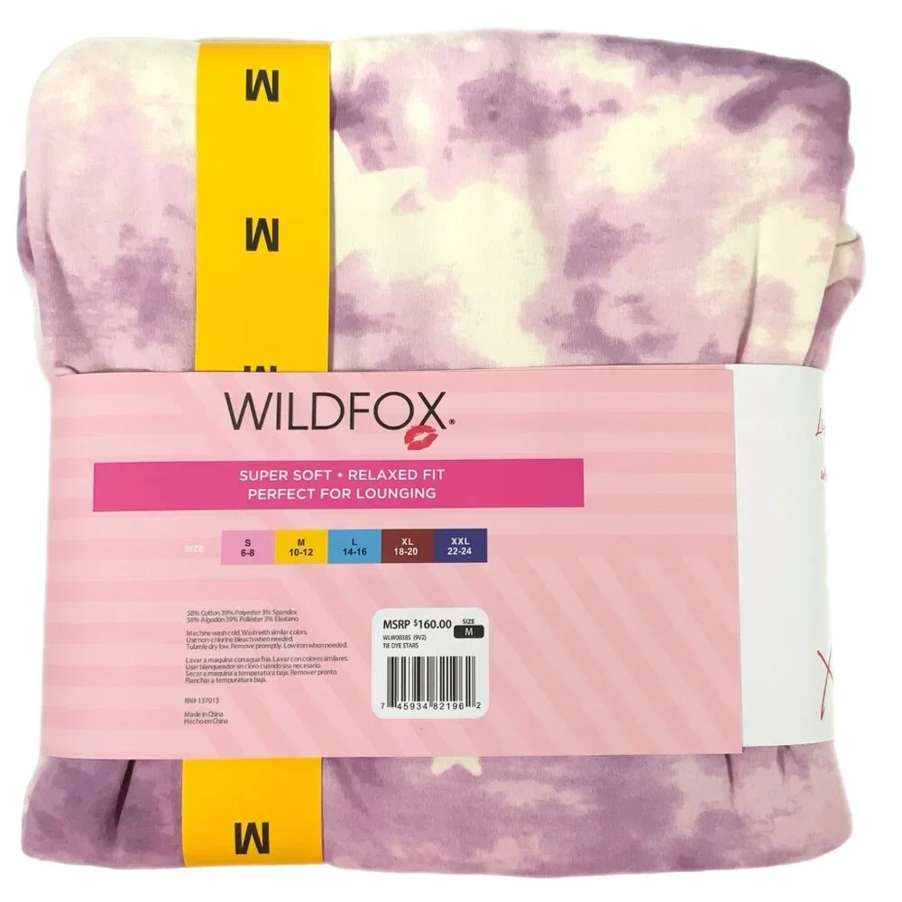 NWT Wildfox 2pc Lounge PJ Set Tie Dye Purple Stars Sweatshirt Shorts Med 10 12 - Picture 6 of 7